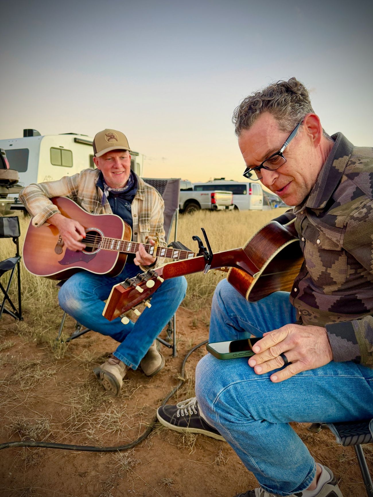 Tuning up at the campsite, Clyne Campout
